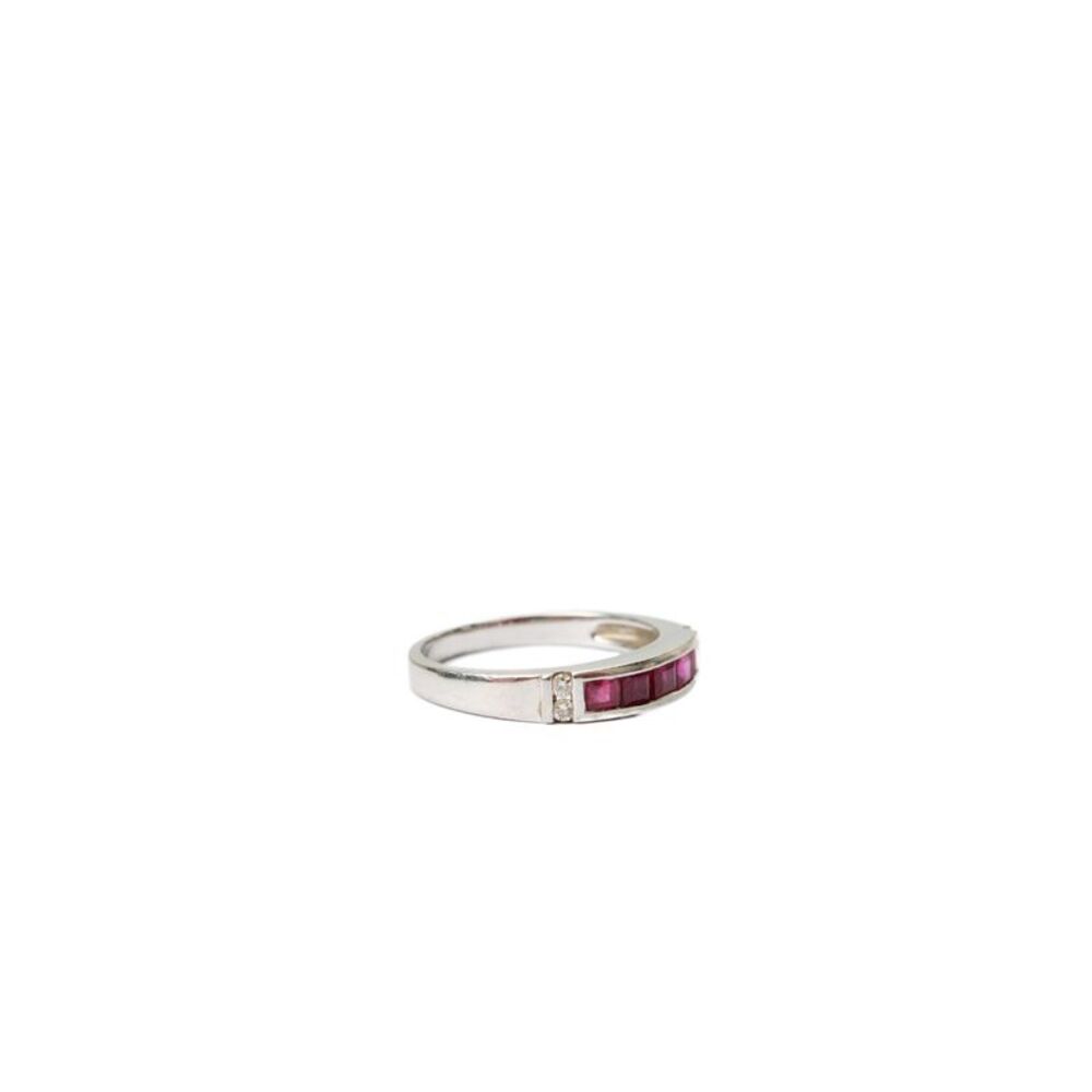 Designer Womens 14K W Gold Ruby + Diamond Channel Ring Sz 6.5 2.7g